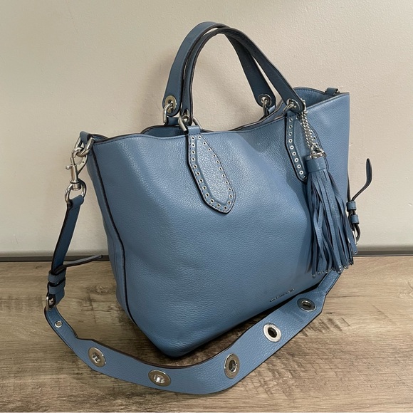 MICHAEL KORS Blue Leather BROOKLYN Large GRAB BAG Designer SATCHEL Bag PURSE - Picture 2 of 8